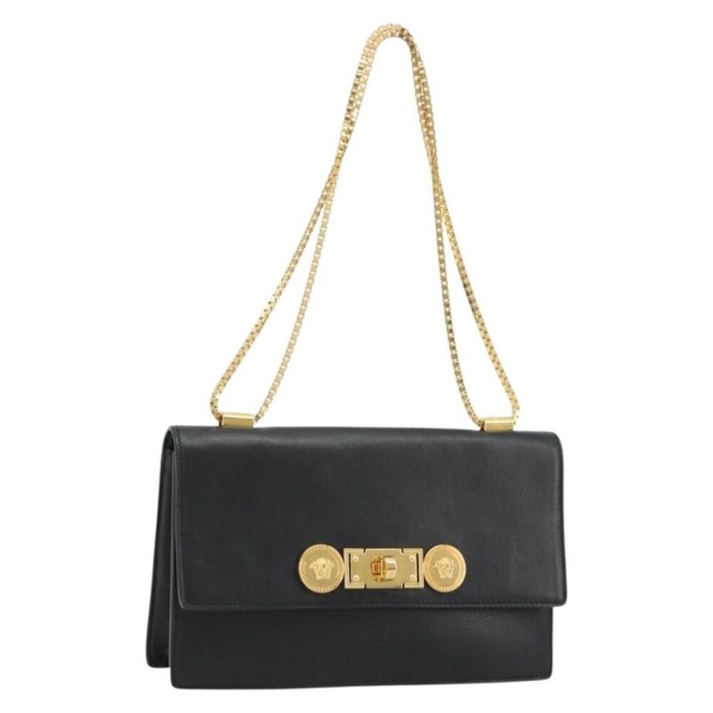 Versace Medusa Flap Chain Leather Black Leather Shoulder Bag Bag